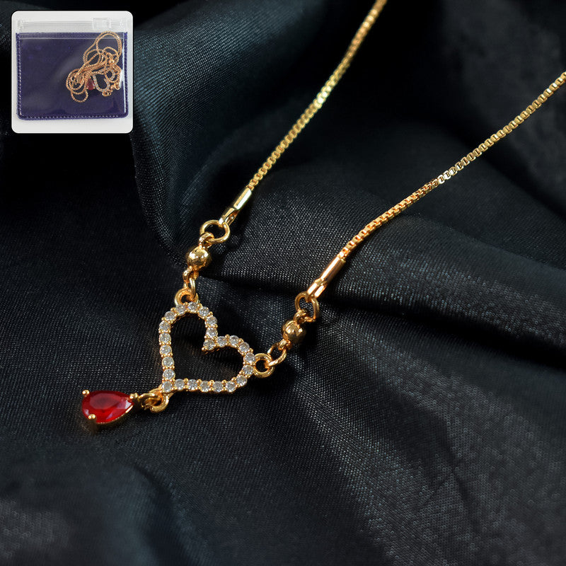 Artificial Gold-Plated Heart Pendant Necklace with Red Crystal Drop for Women