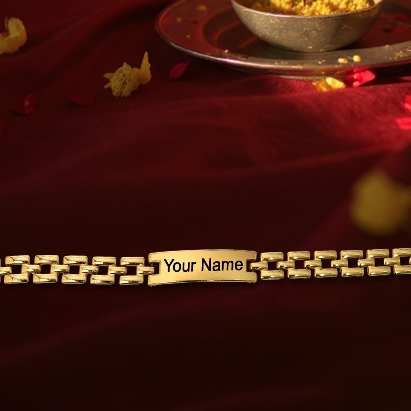 Custom Engraved Artificial Gold-Plated Name Bracelet for Men – Elegant Personalized Gift