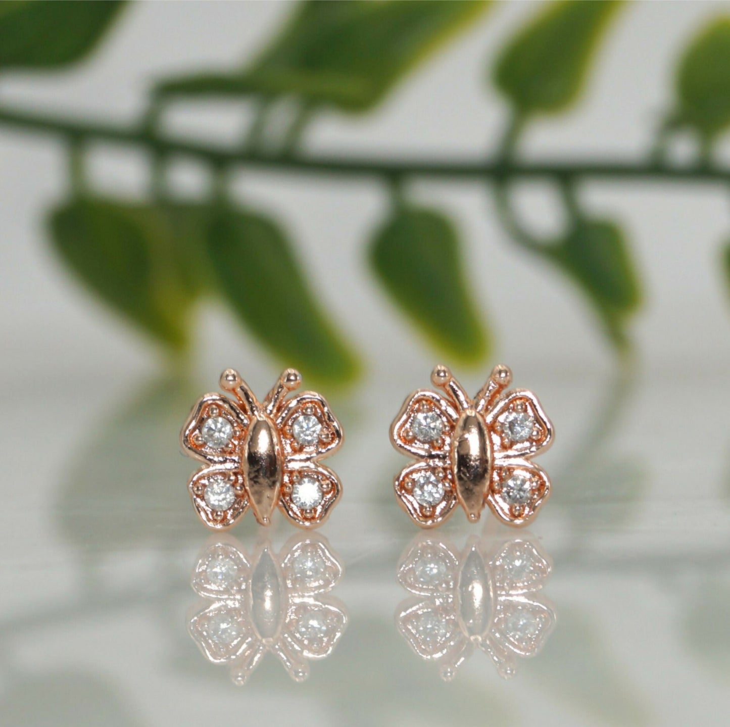 Rose Artificial Gold Plated Butterfly Stud Earrings with Sparkling AD for women and girls