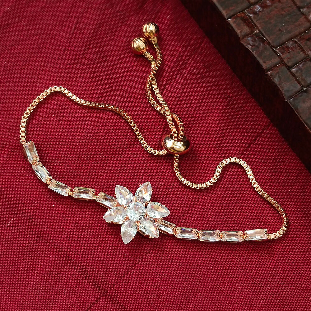 Rose Artificial Gold Plated Ad Stone Floral Adjustable Bracelet