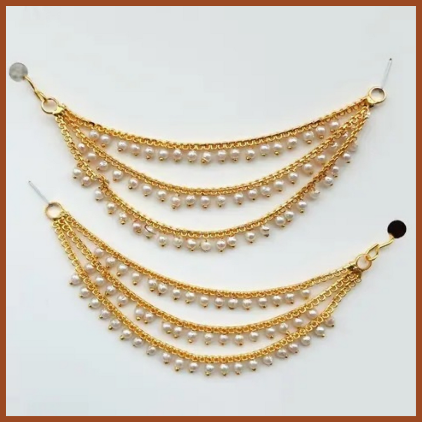 Traditional Artificial Gold Plated Long 3 Layer Ruby Emerald Stone Drop KansarEar Thread for Earrings Chain jewellery for Women & Girls