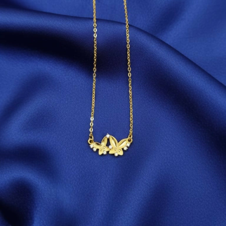 Dainty Double Butterfly AD Artificial Gold-Plated Necklace For women and girls