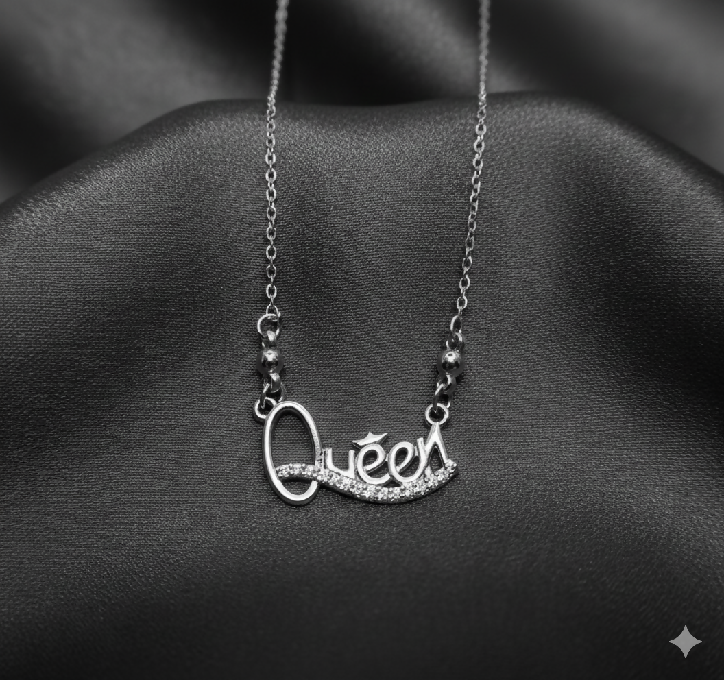 Dazzling 'Queen' Silver Tone AD Pendant Necklace for Women and girls