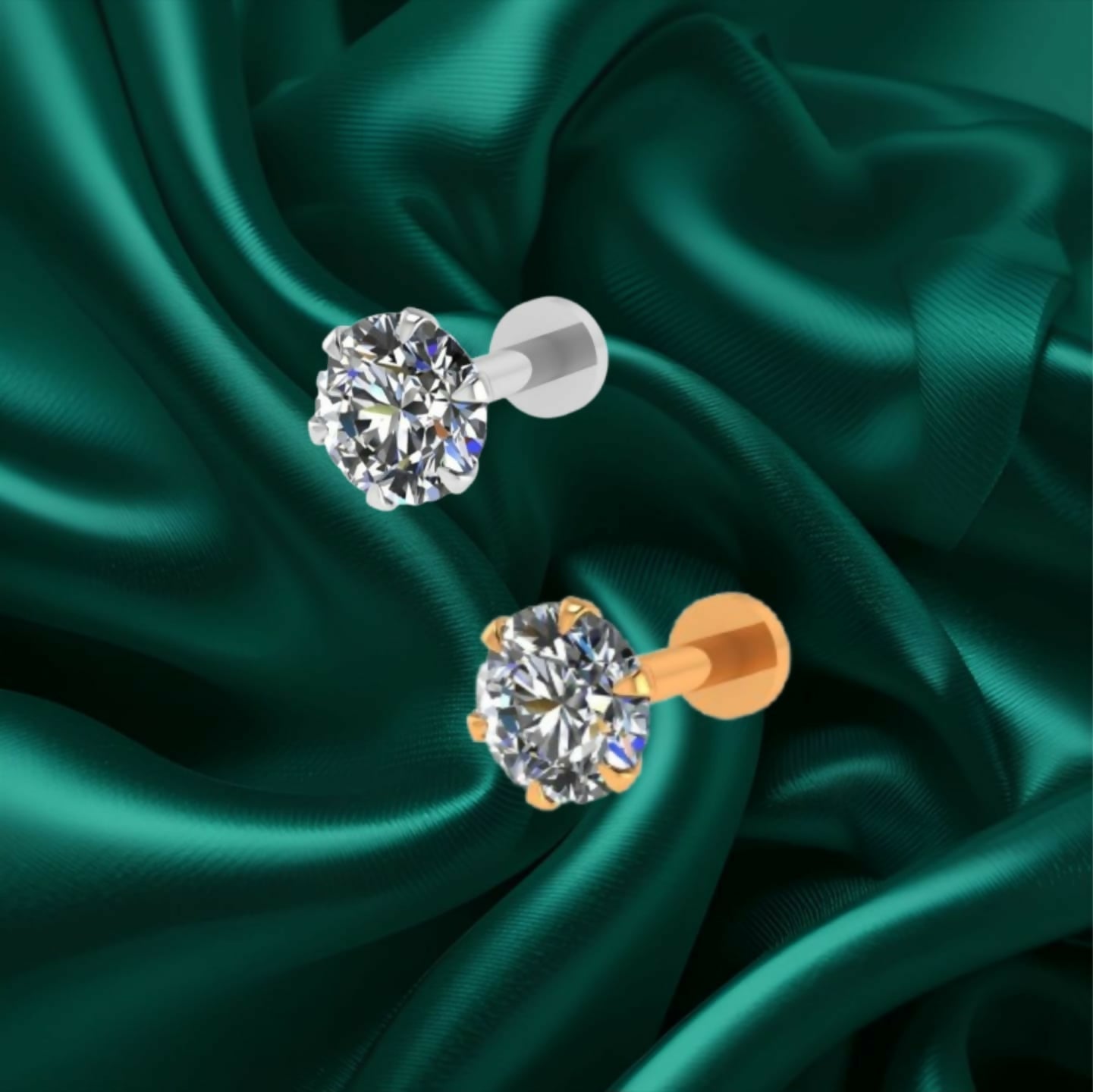 Artificial Gold & silver plated nospin stud Labret Piercing for women and girls Combo Pack of 2