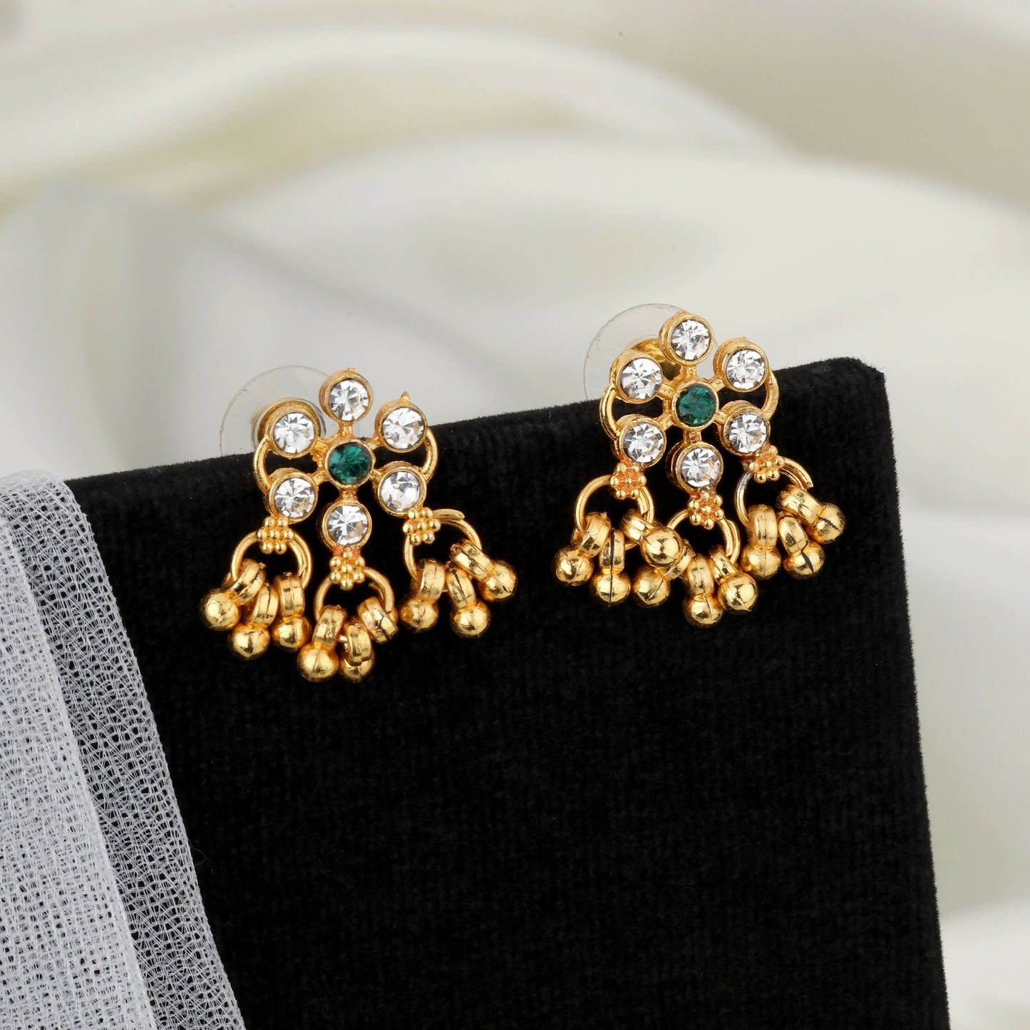 Traditional Artificial Gold-Plated Green Enamel Lotus Choker with Pearl Drops