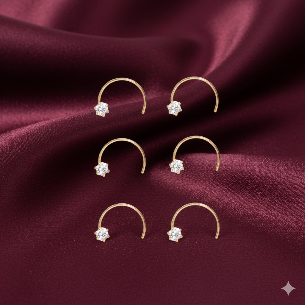 Artificial Gold Plated AD Nose Screw Classic Nosepin Laung Koka Nathni Combo Pack of 6