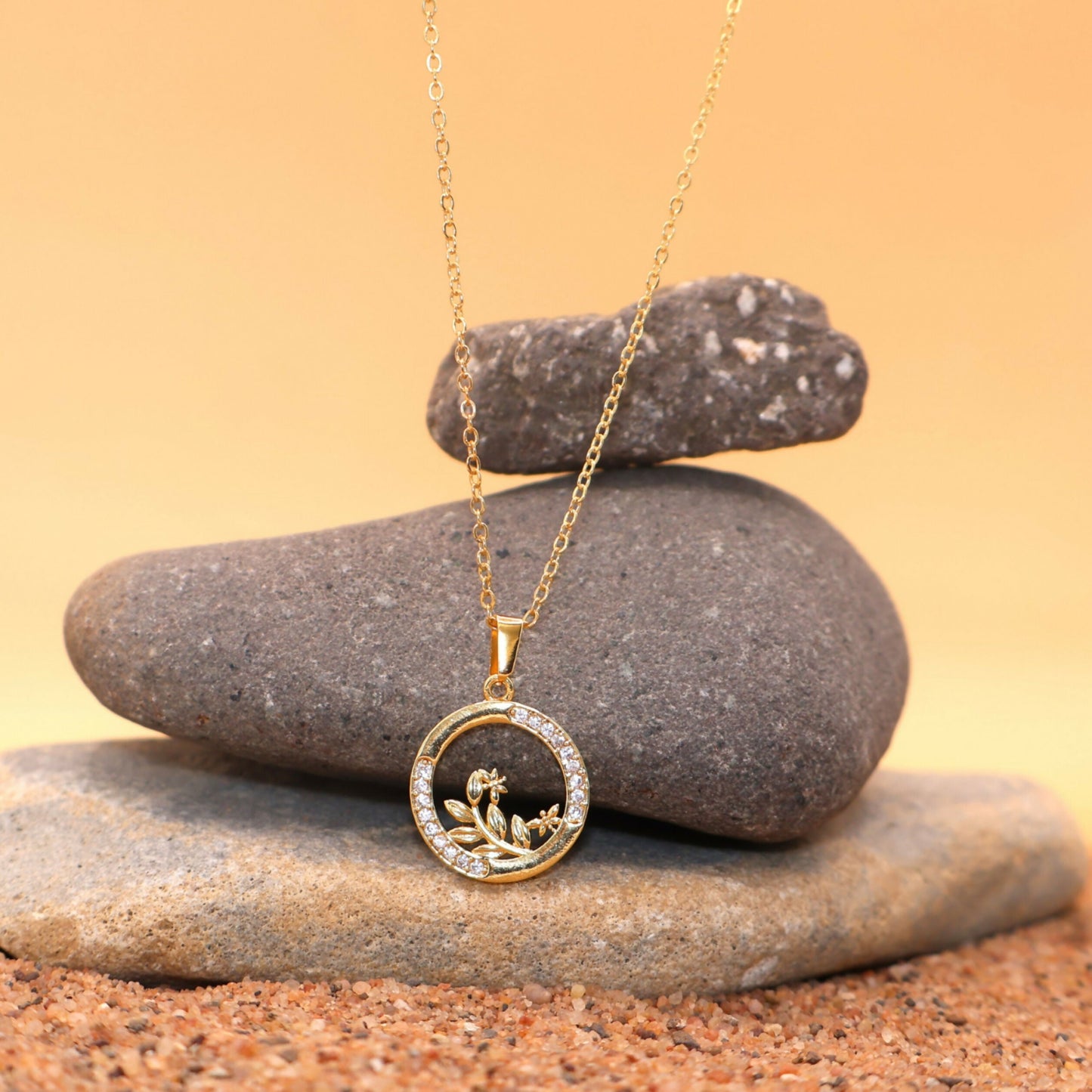 Artificial Gold Plated AD Circle Pendant Necklace For women and girls