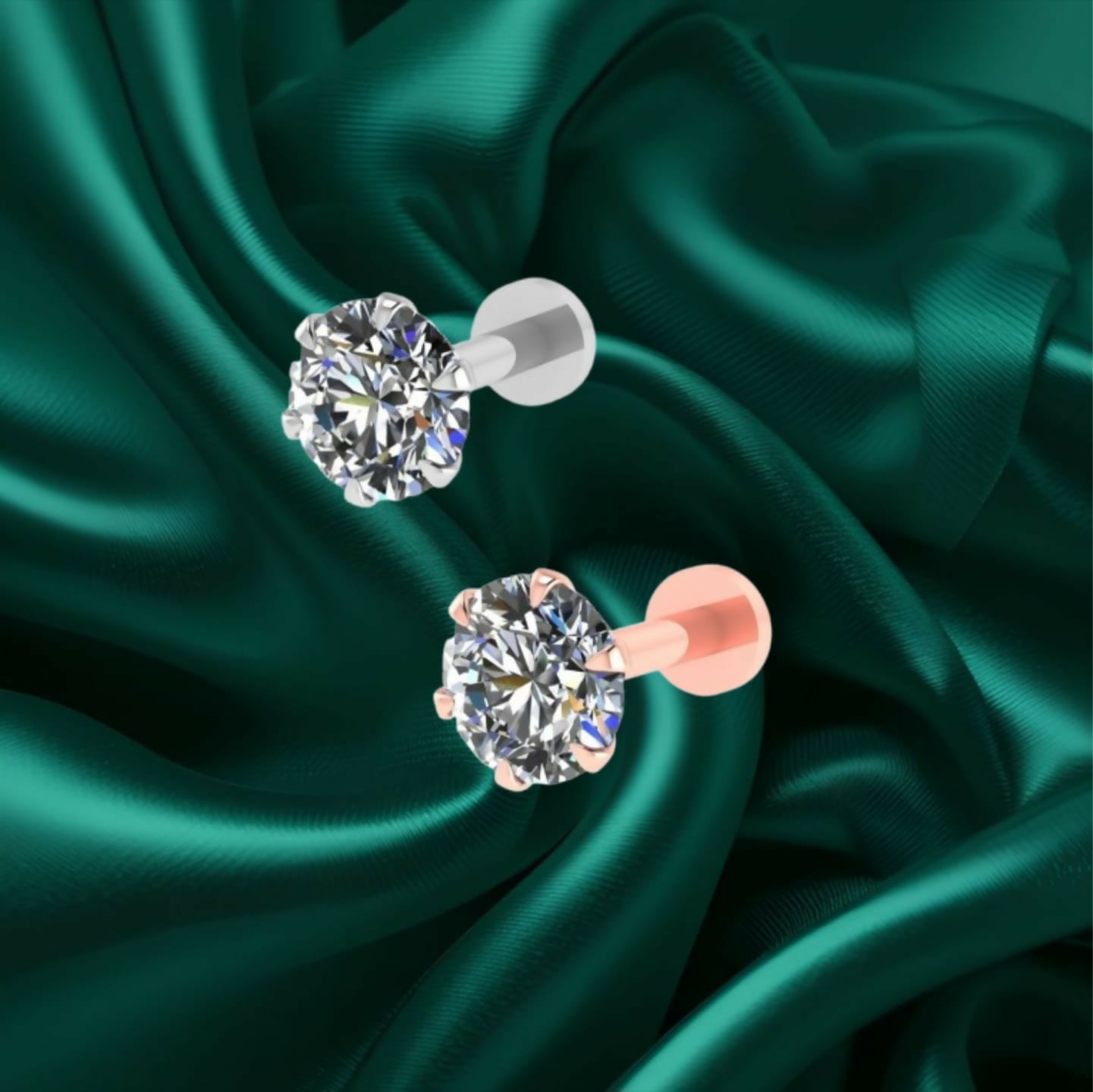 Rose Artificial Gold & silver plated Nosepin Stud Flat Back Labret Piercing Combo Pack of 2