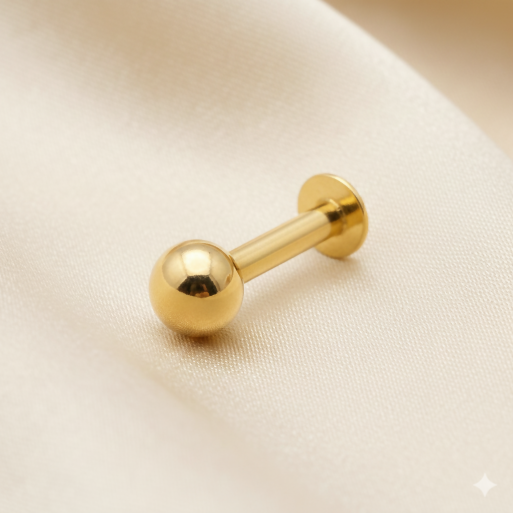 Artificial Gold Flat Back Labret Stud Internal Thread Piercing