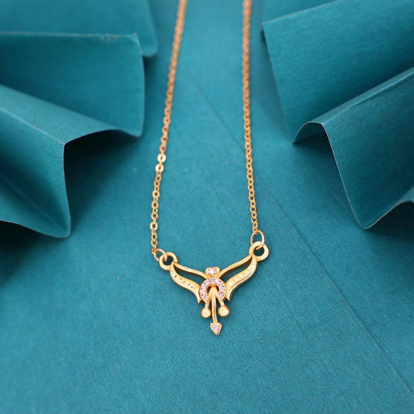 Minimal Artificial Gold & AD Pendant Necklace For women and girls