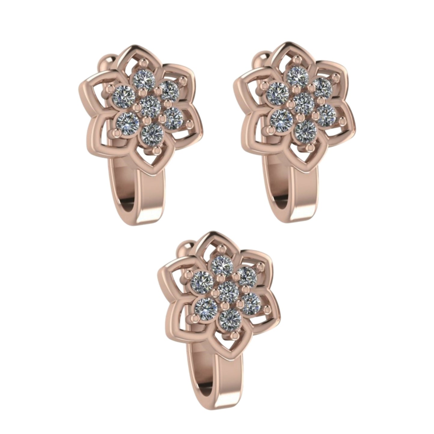 Rose Artificial Gold-Plated Flower Cluster Non-Piercing Nose Clip Set Combo Pack of 3