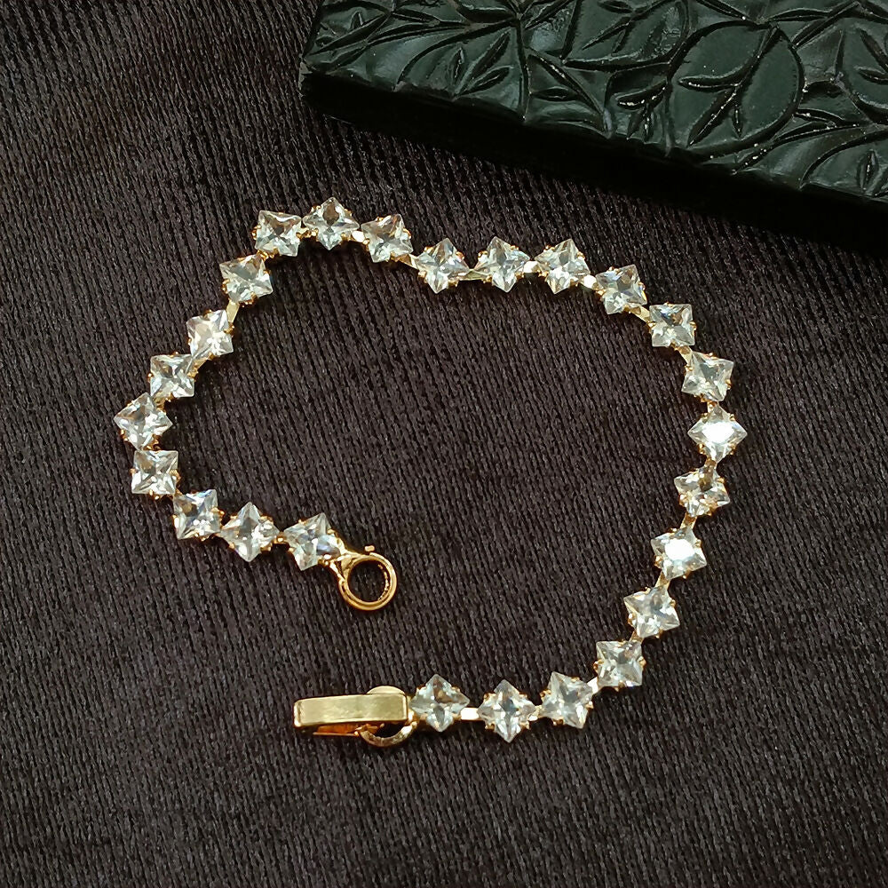Rose Artificial Gold Plated Square Ad Stone Chain Bracelet