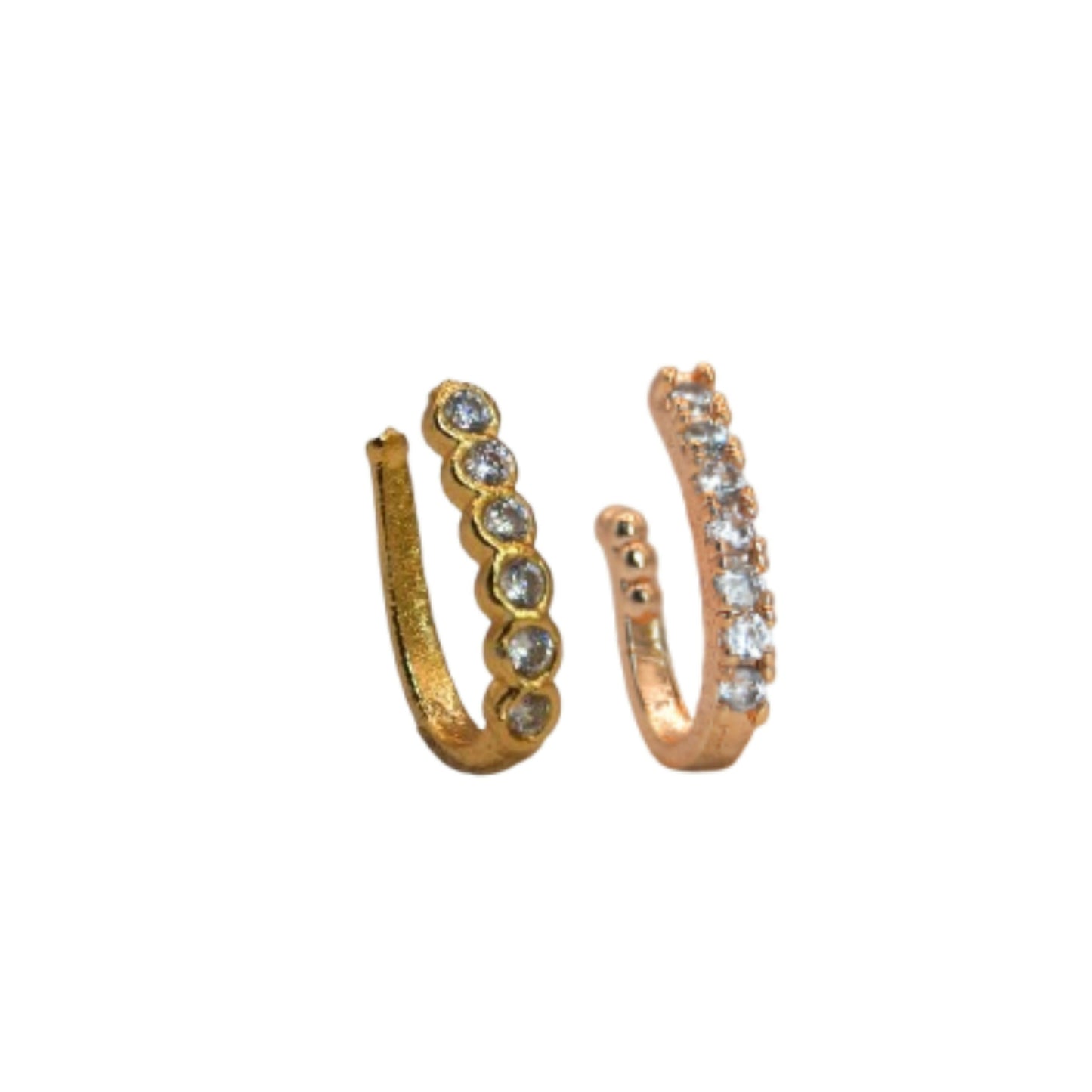 CZ Studded Artificial Gold & Rose Artificial Gold Non-Piercing Nose Cuff Combo Pack of Combo Pack of 2