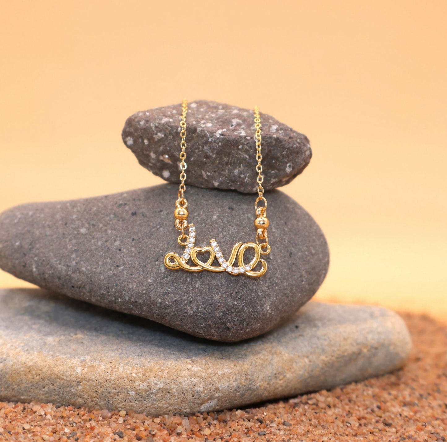 Love Artificial Gold Plated AD Pendant Necklace For women and girls