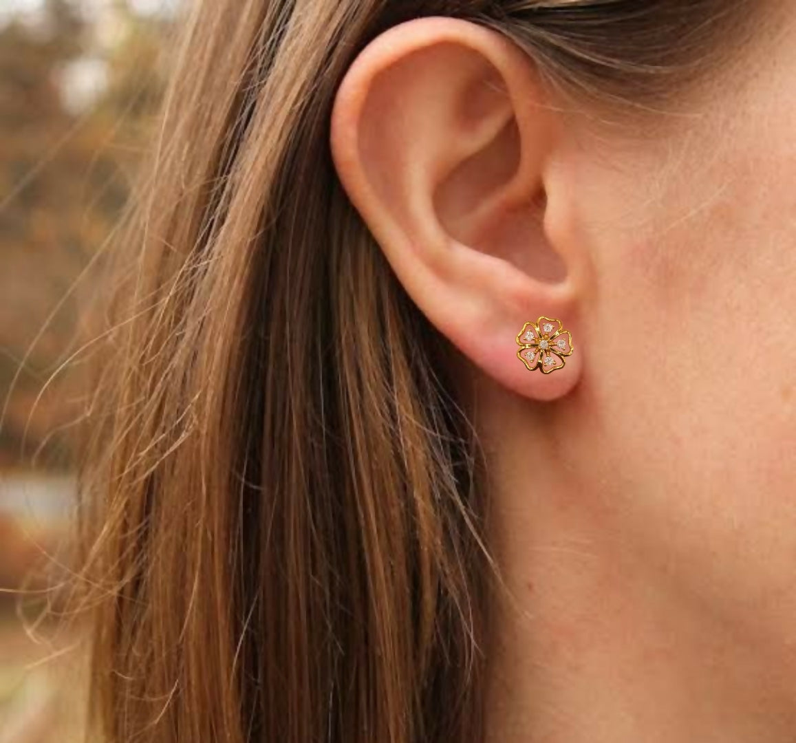 Artificial Gold-Plated AD Flower Stud Earrings for women & girls