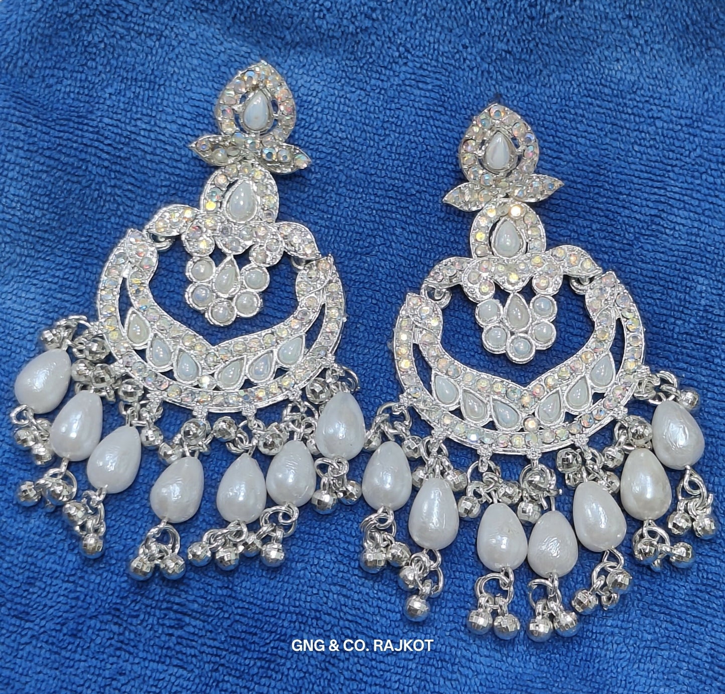 White Artificial Gold jhumka Earrings