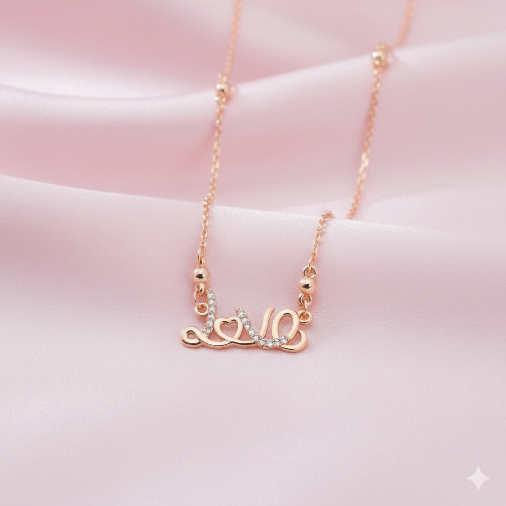 Rose Gold Plated LOVE Script AD Pendant Necklace For women and girls