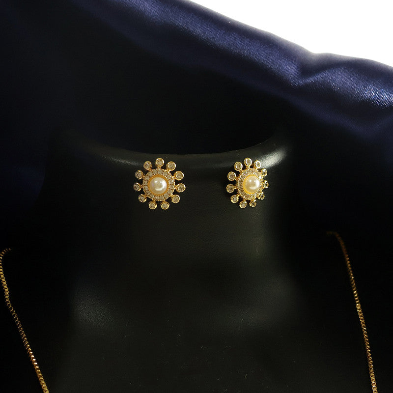 Pearl Center Floral Stud Earrings with Artificial Gold Finish for Women