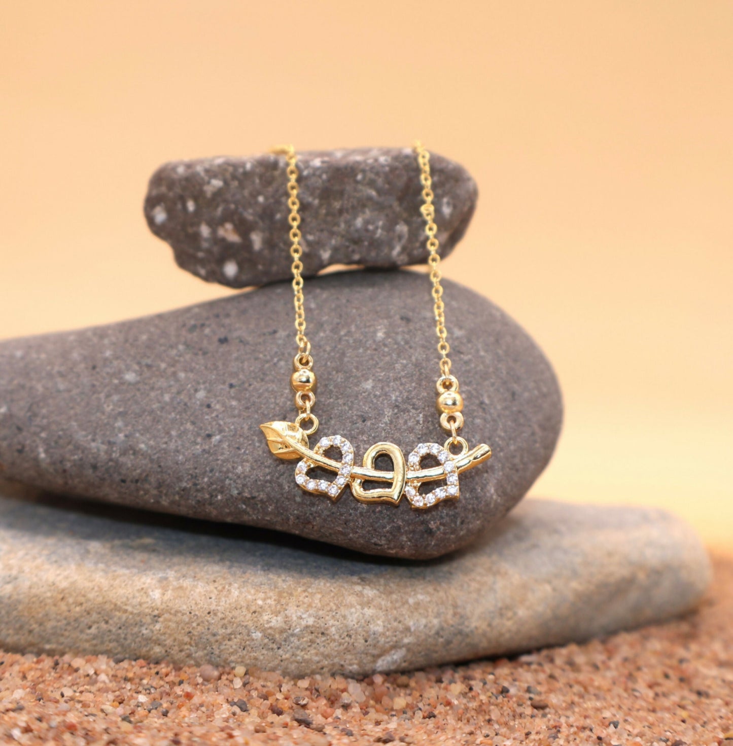 Artificial Gold Plated Interlocking Hearts Leaf AD Pendant Necklace For women and girls