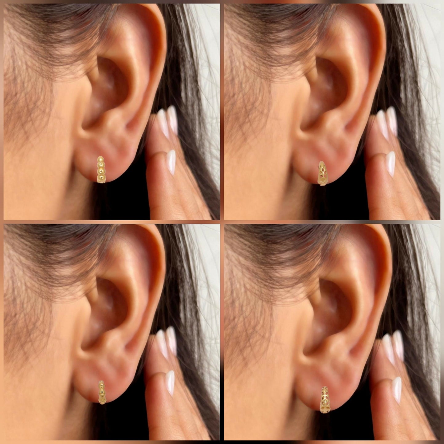 Artificial Gold Plated Tiny AD bali Huggie Hoop Earrings kan ki bali for Women/Girls Combo Pack of 4