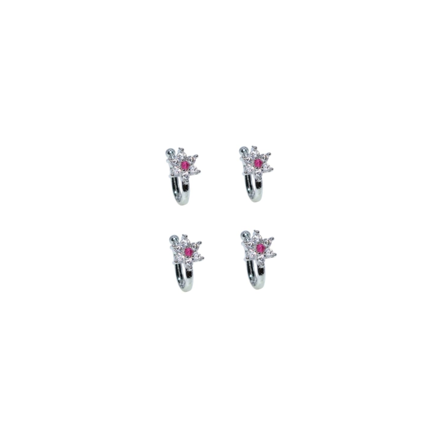 Rose Artificial Gold Black CZ Double Row Non-Pierced Nose Cuff Combo Pack of 4