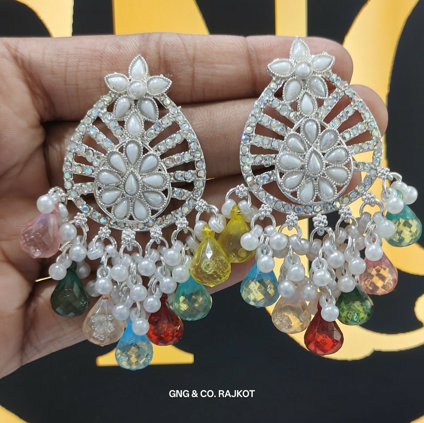 White Artificial Gold Jhumka Earrings