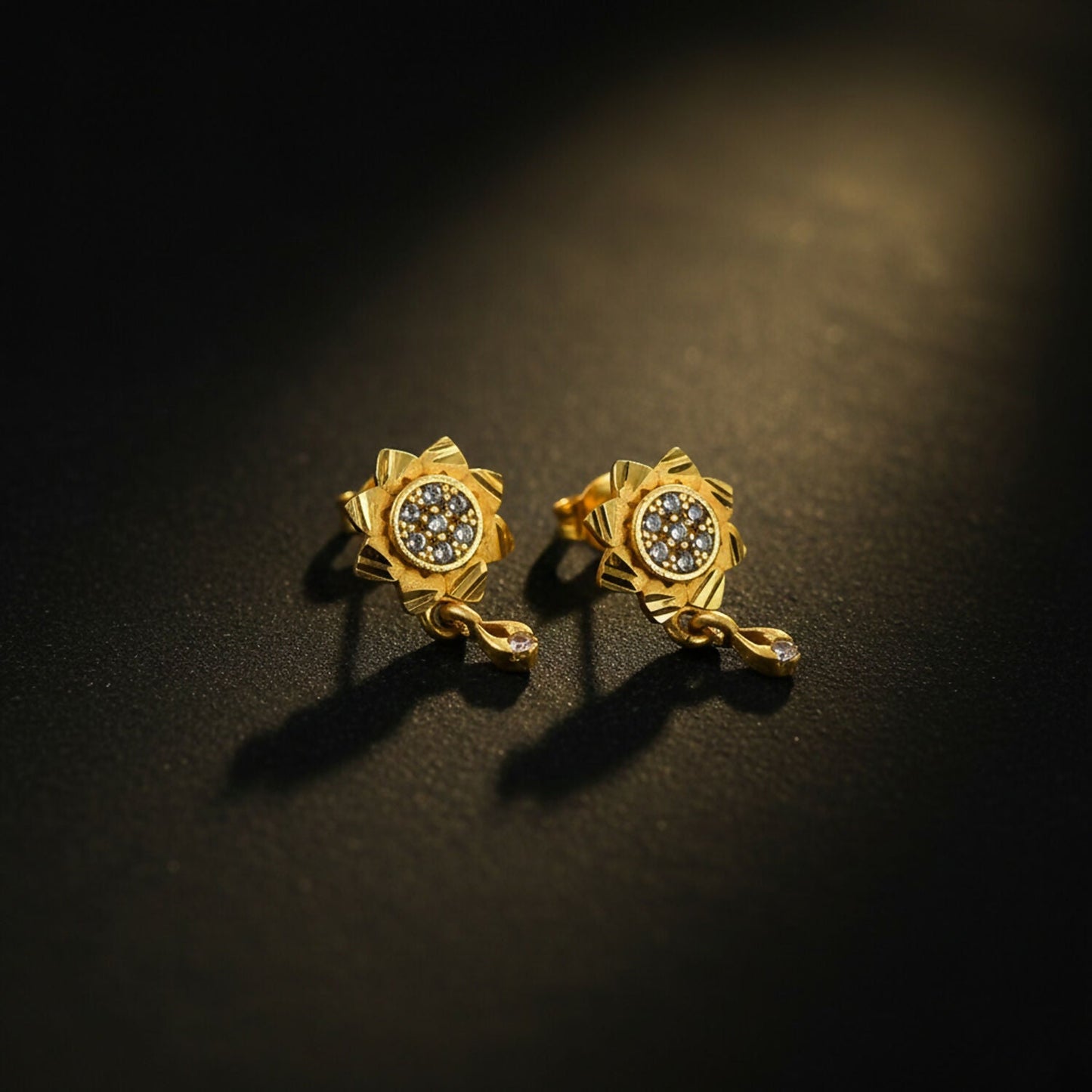 Floral Inspired Artificial Gold Finish Drop Earrings with Sparkling Stone Detail