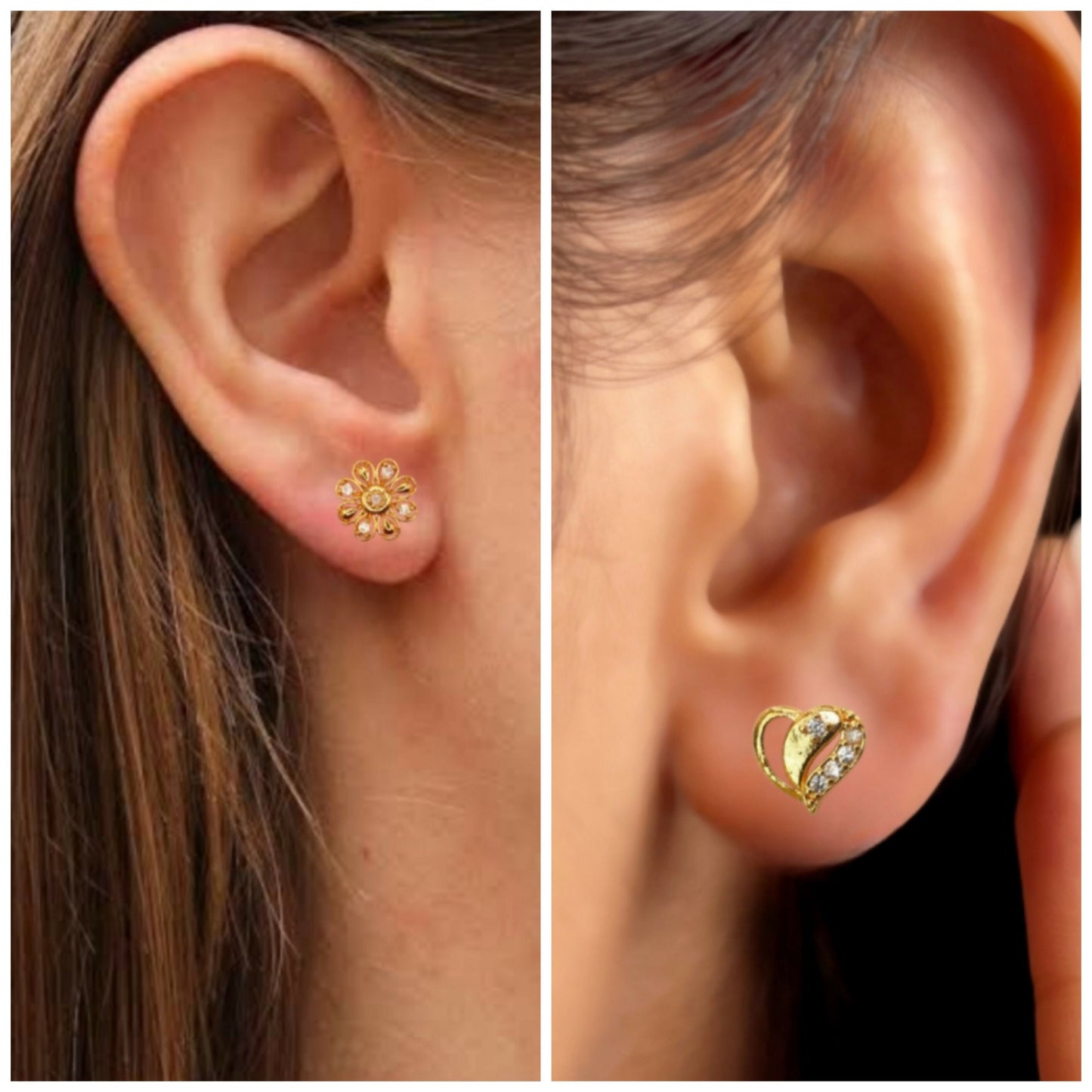 Artificial Gold Plated Heart & Floral Stud Earrings for women and girls Combo Pack of 2