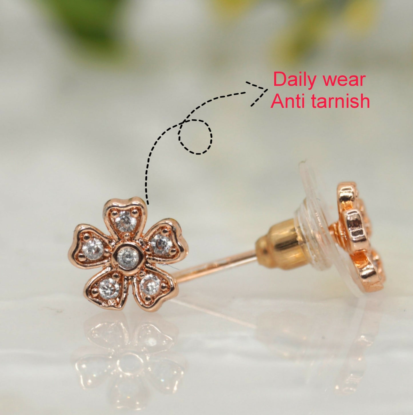 Rose Artificial Gold Flower Stud Earrings with AD for women and girls