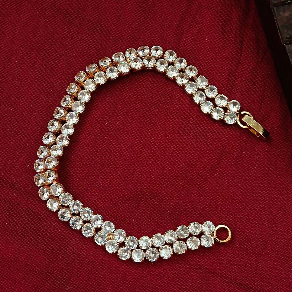Rose Artificial Gold Plated Ad Stone Double Line Bracelet