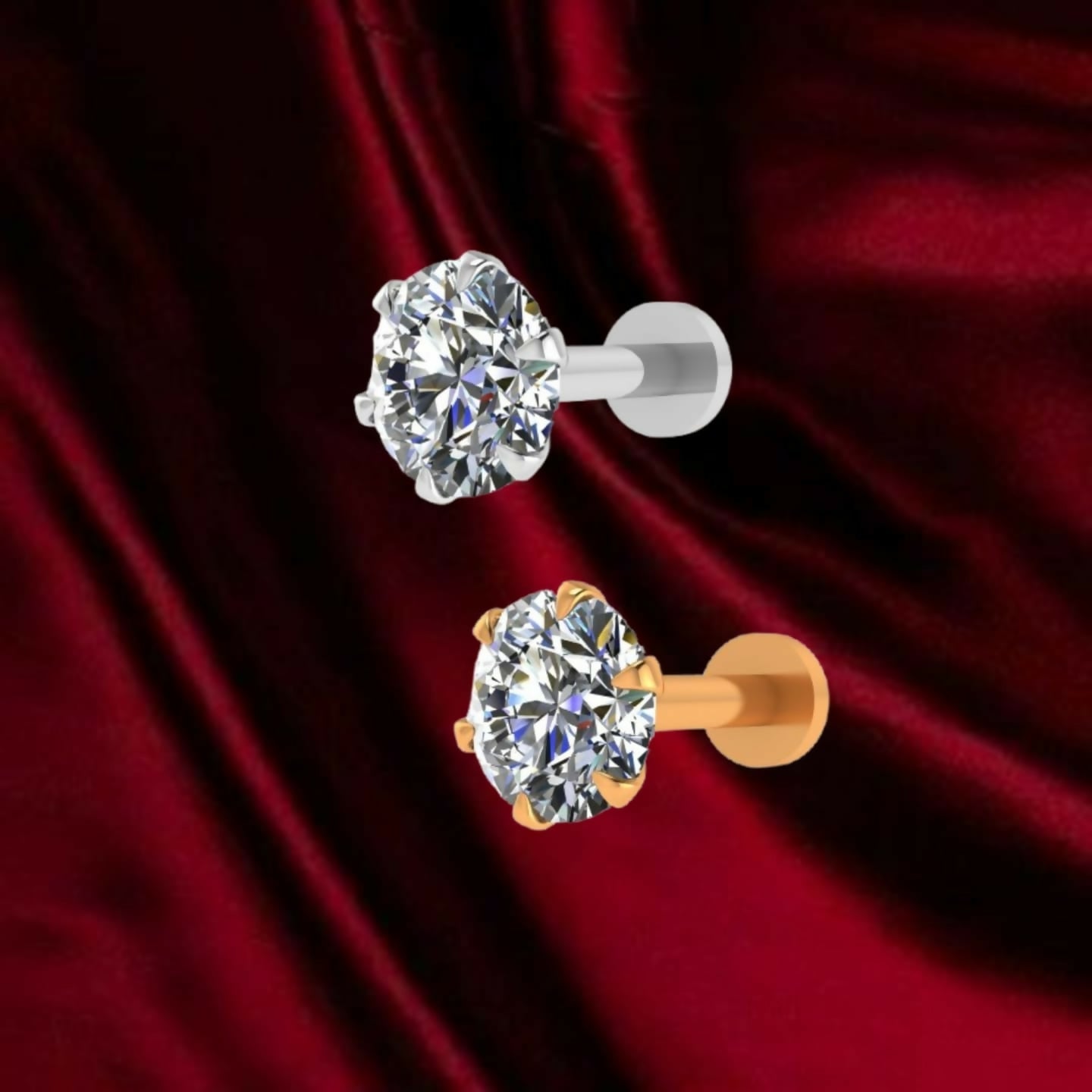 Artificial Gold and silver plated Nosepin Stud Labret Piercing for women and girls Combo Pack of 2