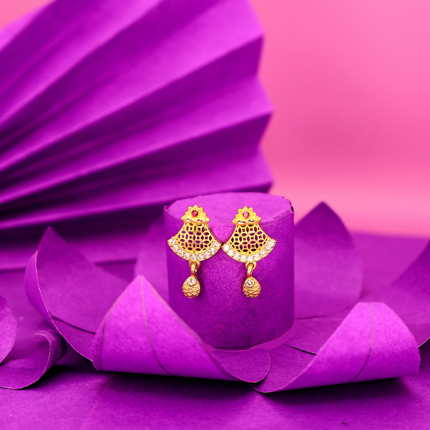 Artificial Gold Plated Jali Work & AD Stud Earrings for women and girls