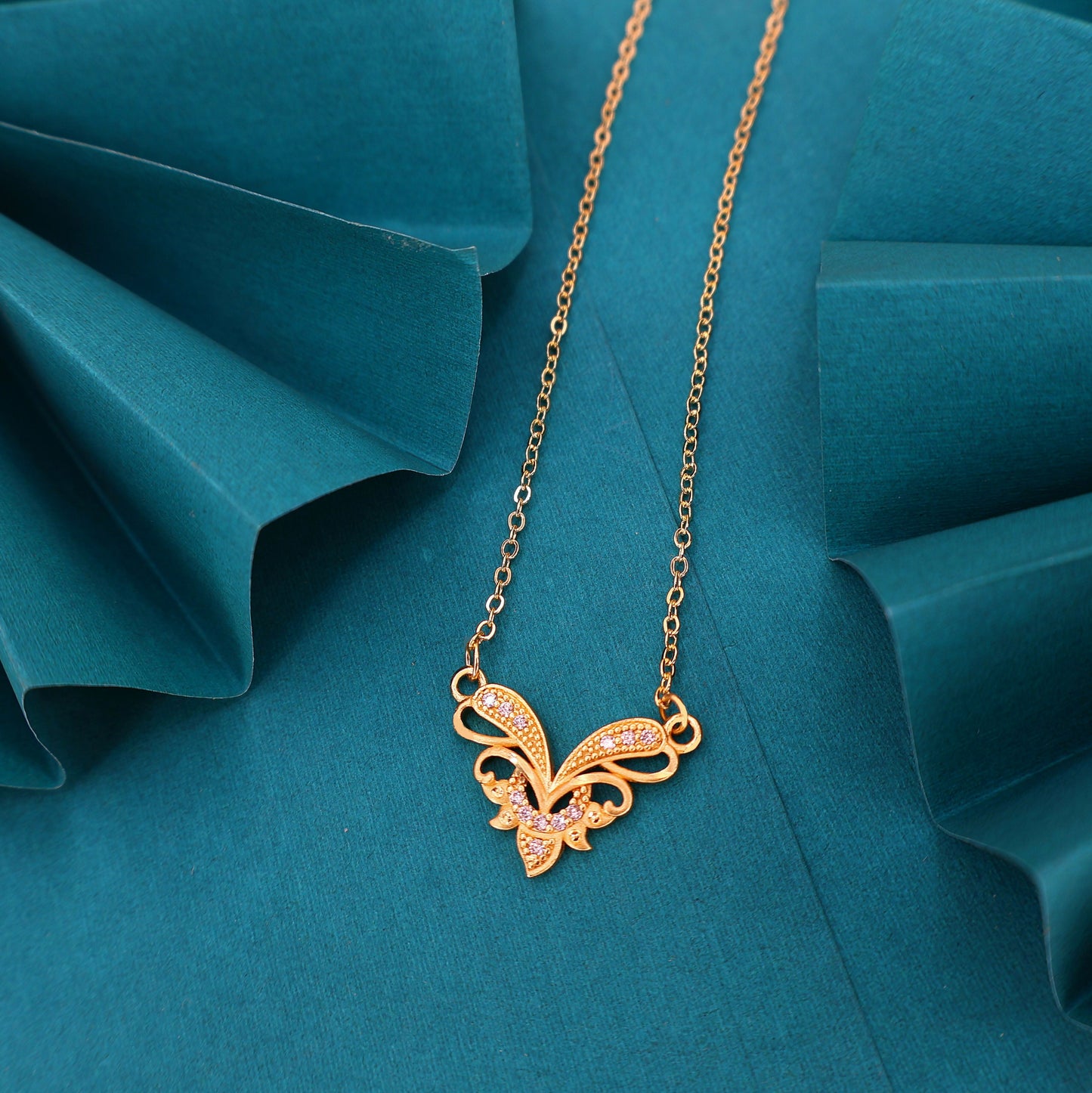 Artificial Gold Plated Butterfly Necklace with Pink AD Stones For women and girls