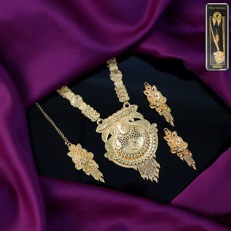 Heritage-Inspired Artificial Gold-Plated Long Necklace Set for Festive & Ceremony Wear
