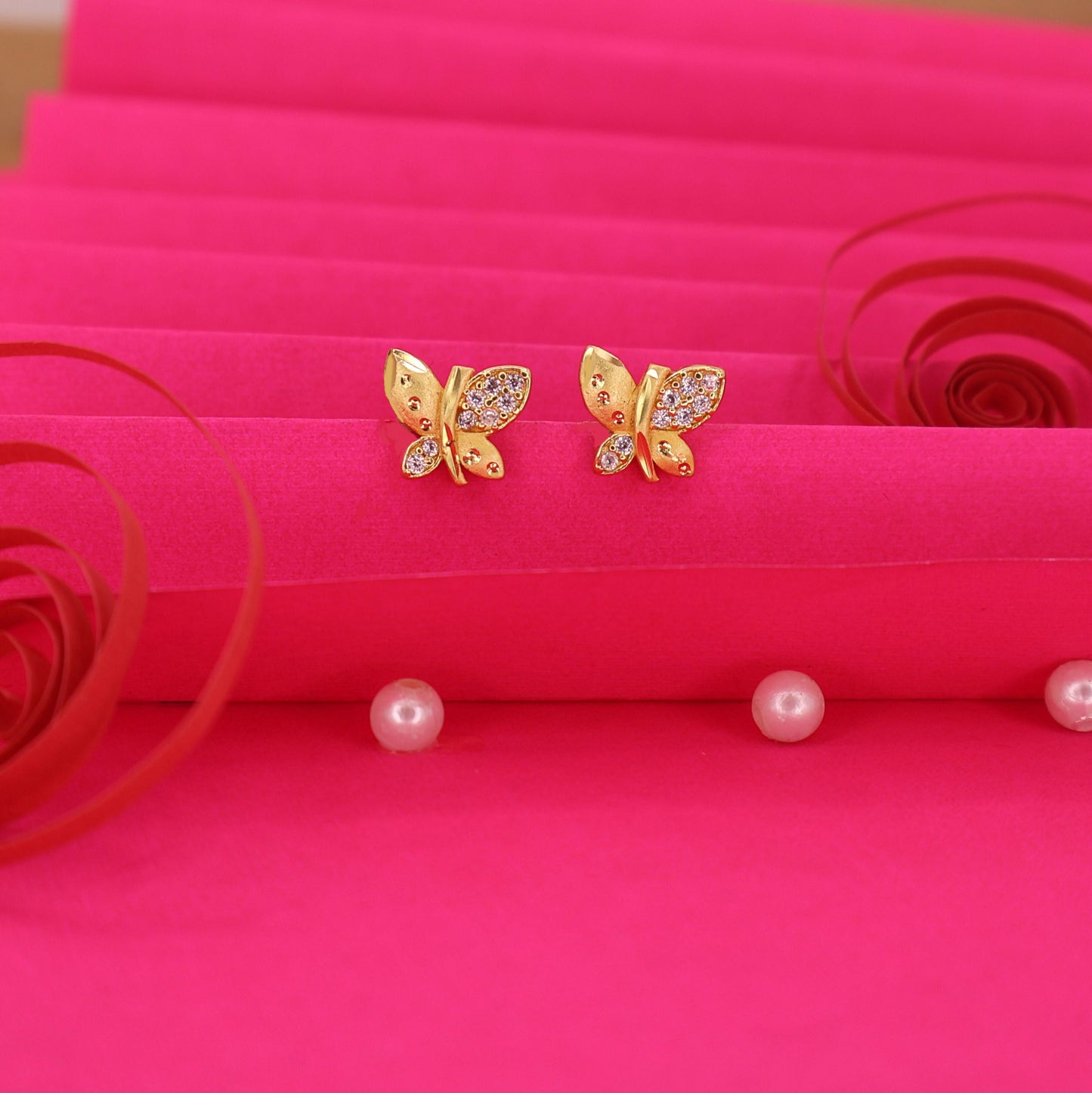 Artificial Gold Plated Matte Butterfly earing Studs with AD for women and girls