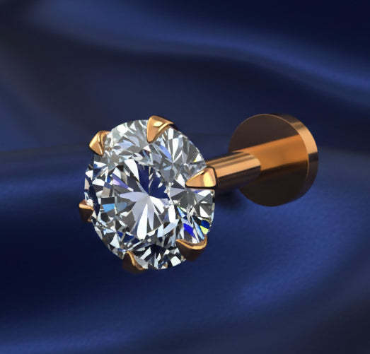 Artificial Gold Single AD Nosepin Laung Koka Nathni Round Solitaire Flat Back Stud