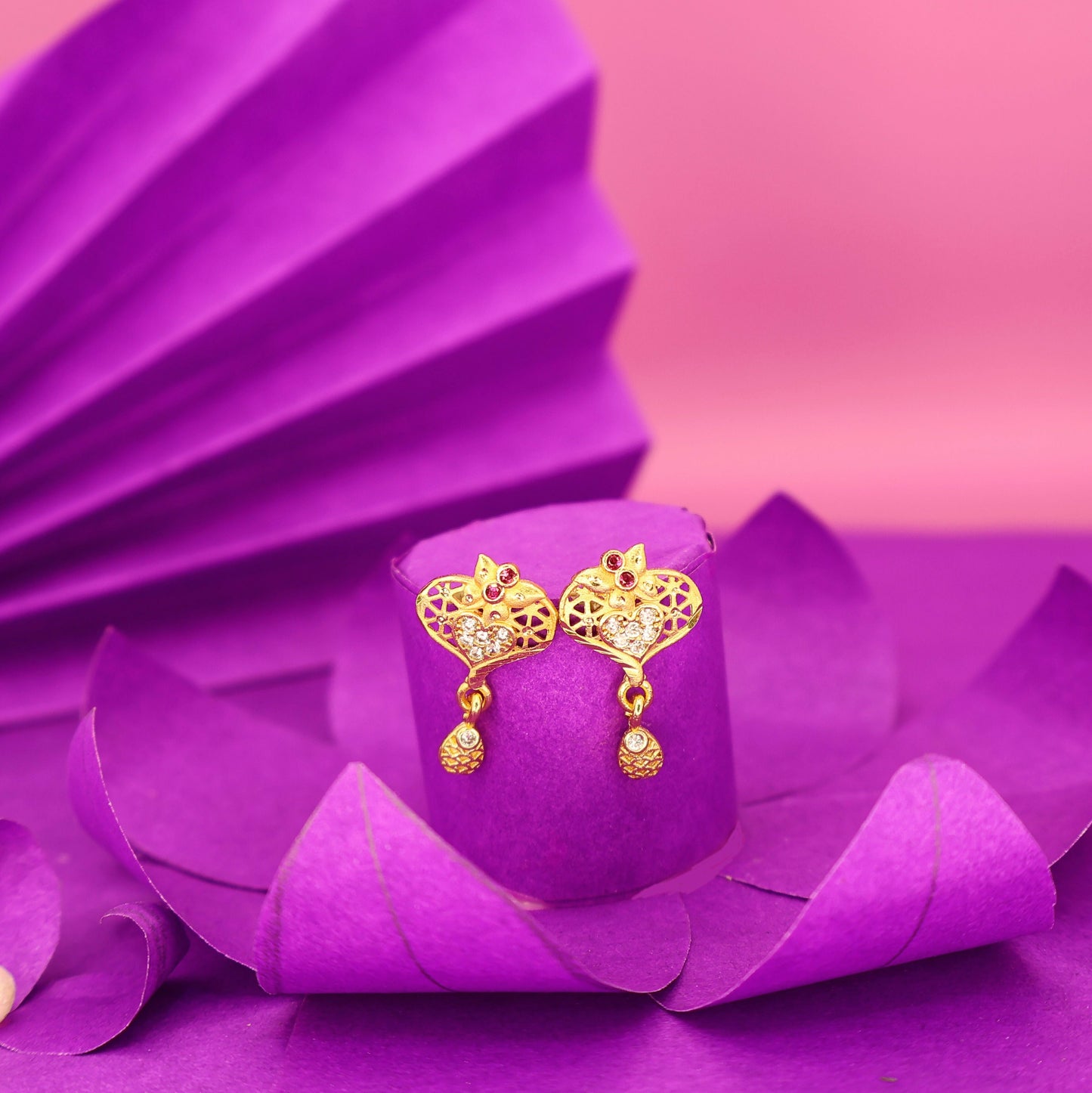 Heart Filigree Artificial Gold-Plated Stud Earrings with AD for women and girls