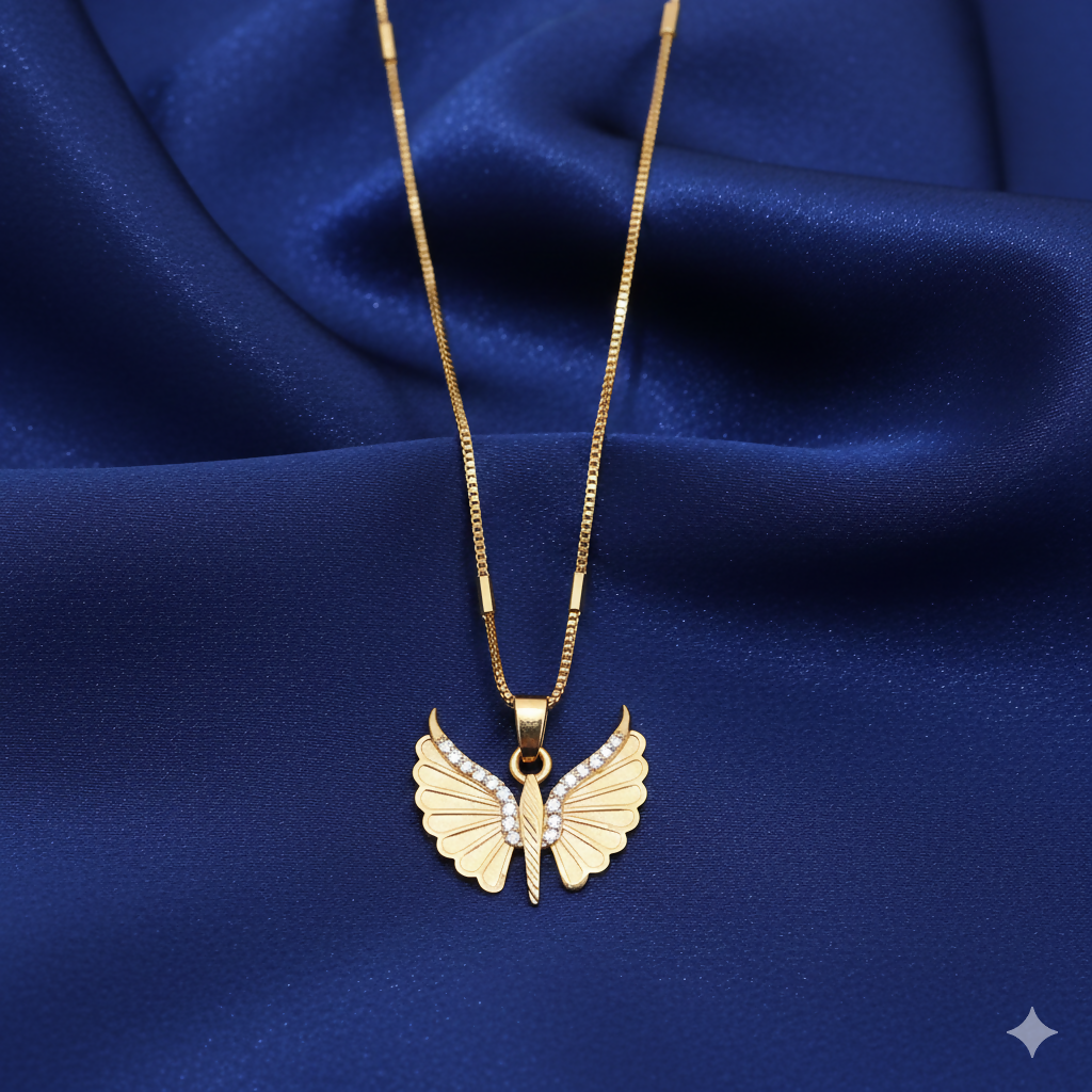 Artificial Gold Plated AD Butterfly Wing Pendant Necklace For women and girls
