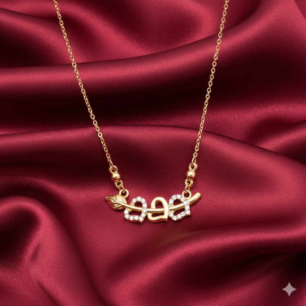 Artificial Gold Plated Interlocking Hearts Leaf AD Pendant Necklace For women and girls