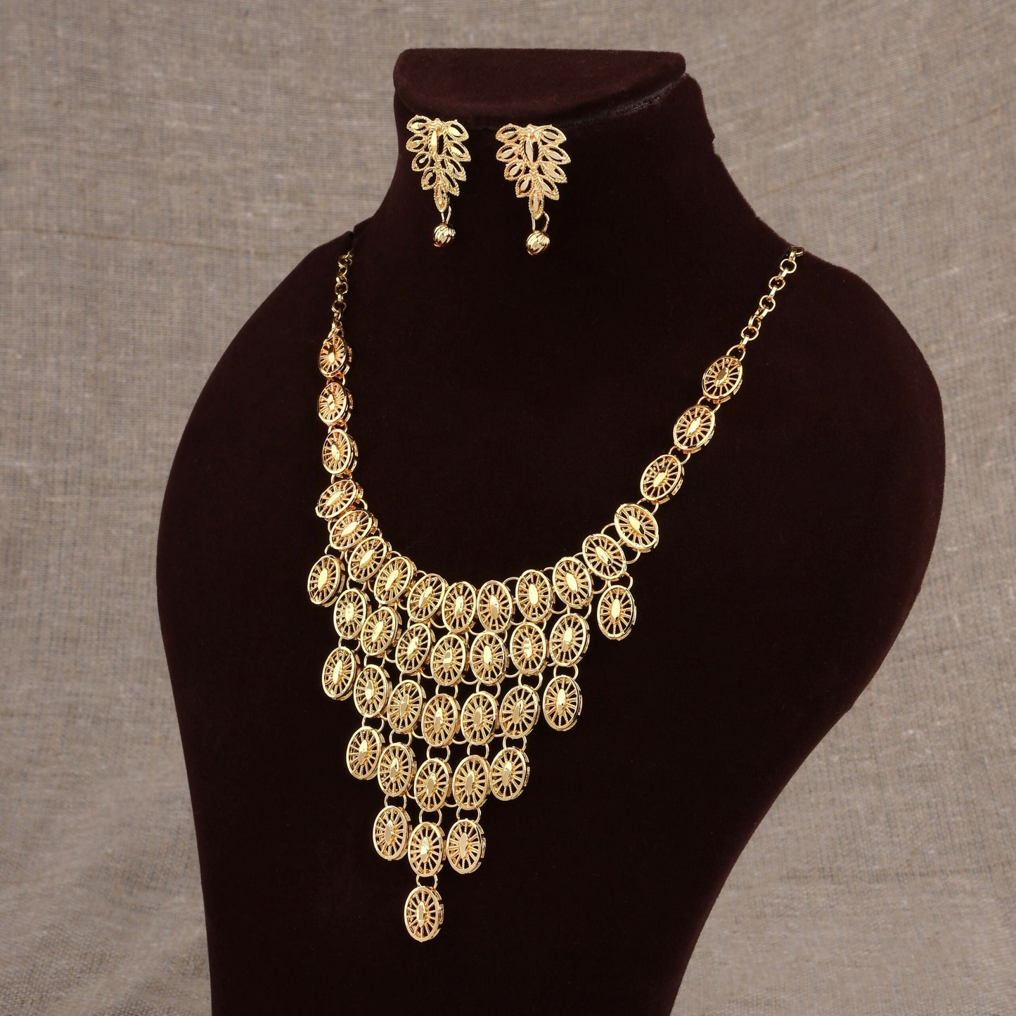 Designer Artificial Gold-Plated Filigree Necklace & Earrings Set