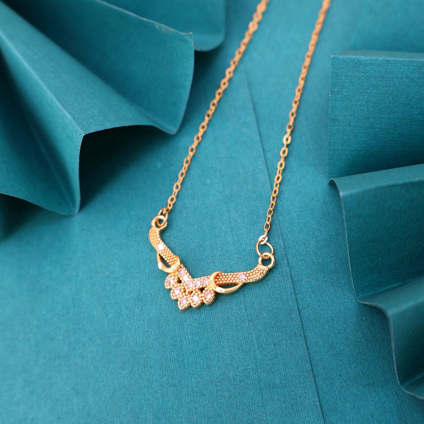 Artificial Gold Plated AD Floral Cluster V-Pendant Chain Necklace For women and girls