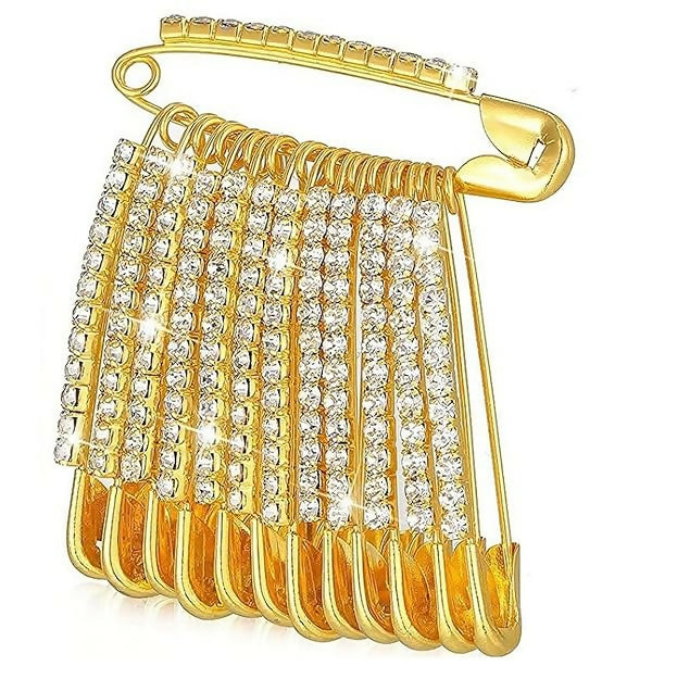 Glam Crystal Artificial Gold Saree Pin Brooch & Dangle Charms Set
