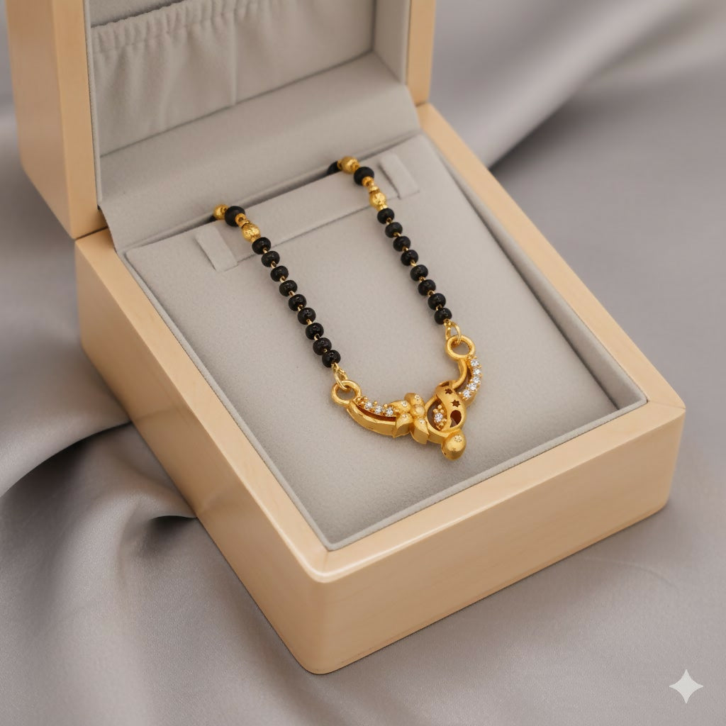 Modern Artificial Gold & AD Mangalsutra with Black Beads
