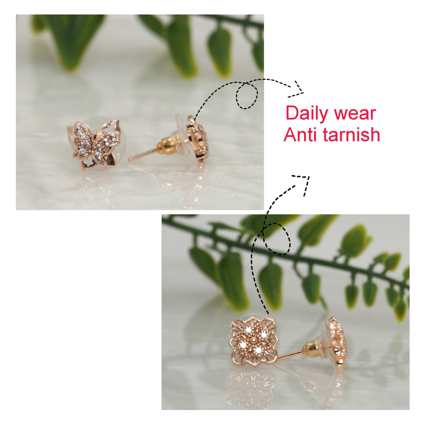 Rose Artificial Gold Butterfly & Filigree Square Stud Earrings Set for women and girls Combo Pack of 2