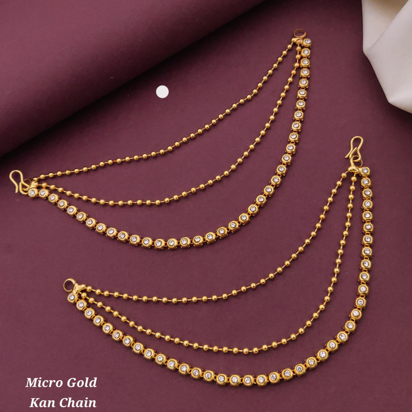 High Quality Artificial Gold Plated Triple Strand Ear Chains for Weddings (White)