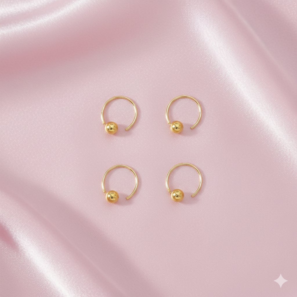 Artificial Gold Tiny Bead Hoop nosepin Laung Koka Nathni for women and girls combo pack of 4
