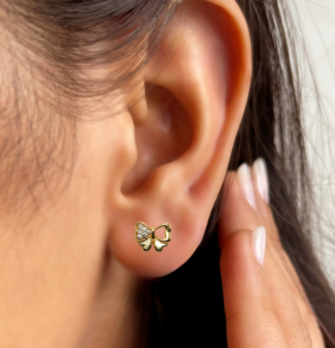 Dainty Artificial Gold Plated Butterfly Stud Earrings with AD for women & girls