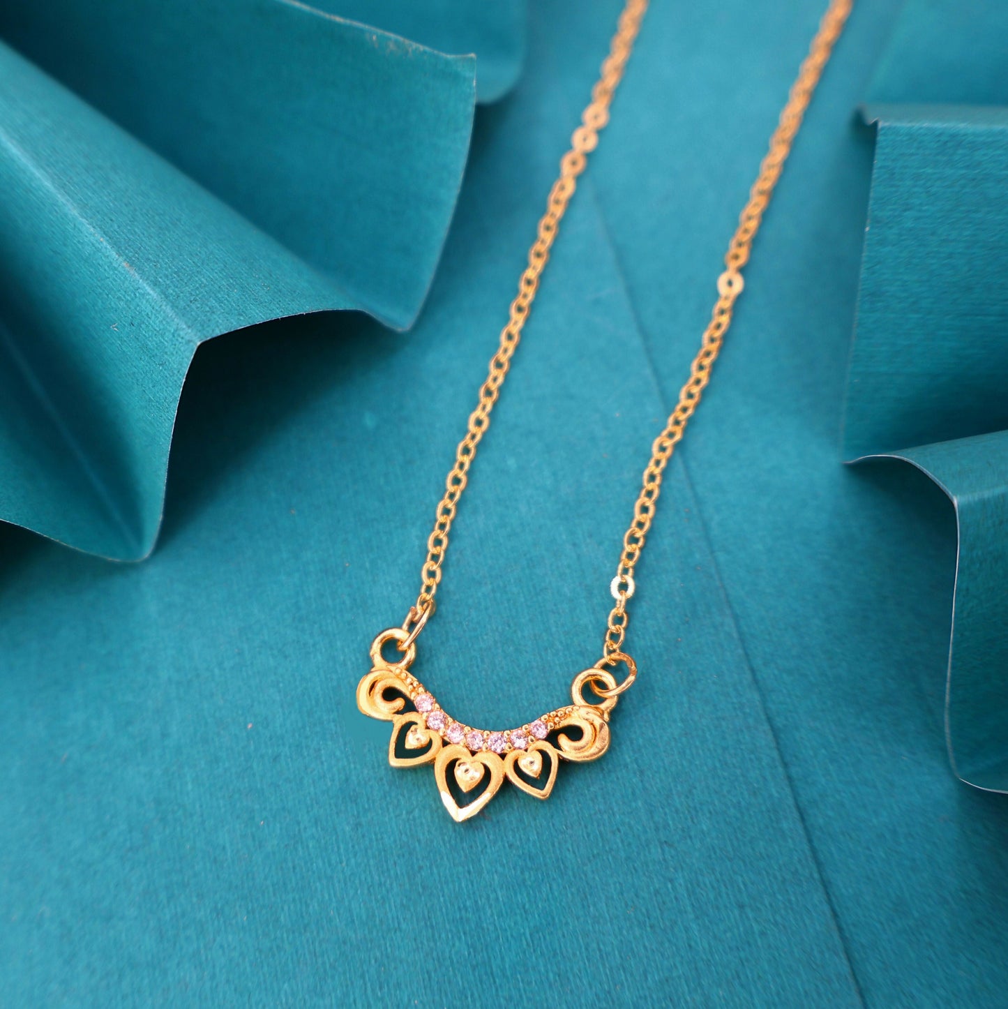 Artificial Gold Crown Heart Pendant Necklace AD Love Jewelry For women and girls