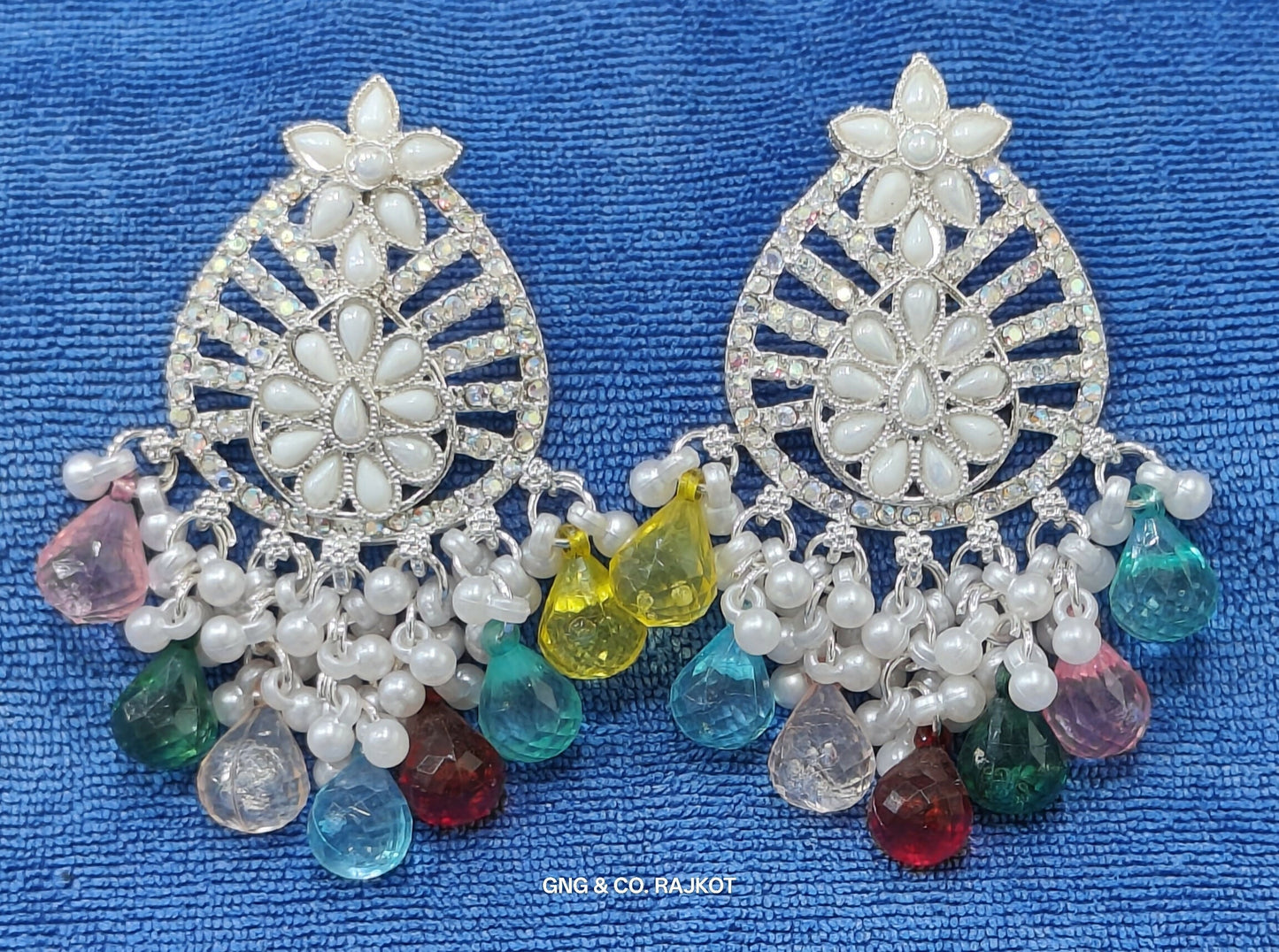 White Artificial Gold Jhumka Earrings