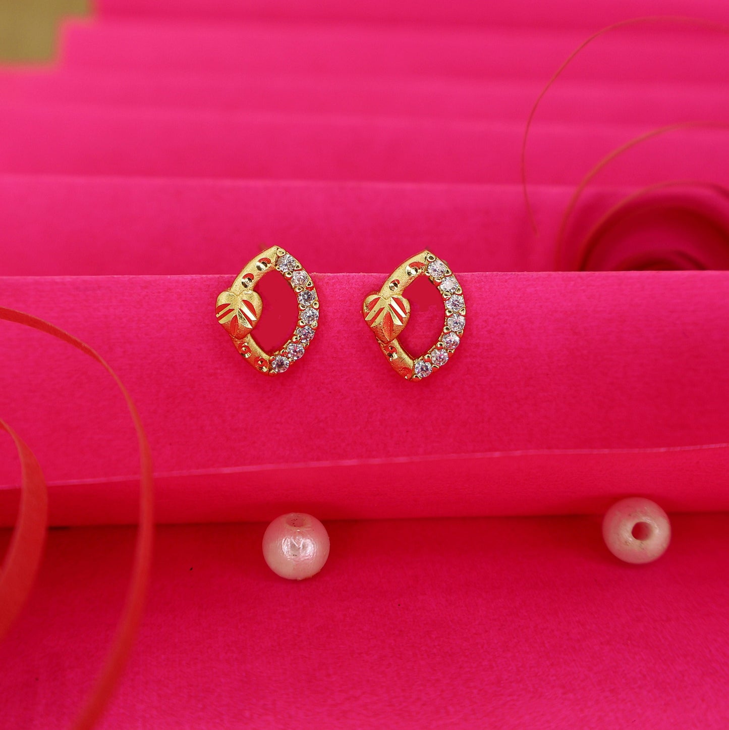 Artificial Gold-Plated AD Oval Stud Earrings | Daily Wear Leaf Design for women and girls